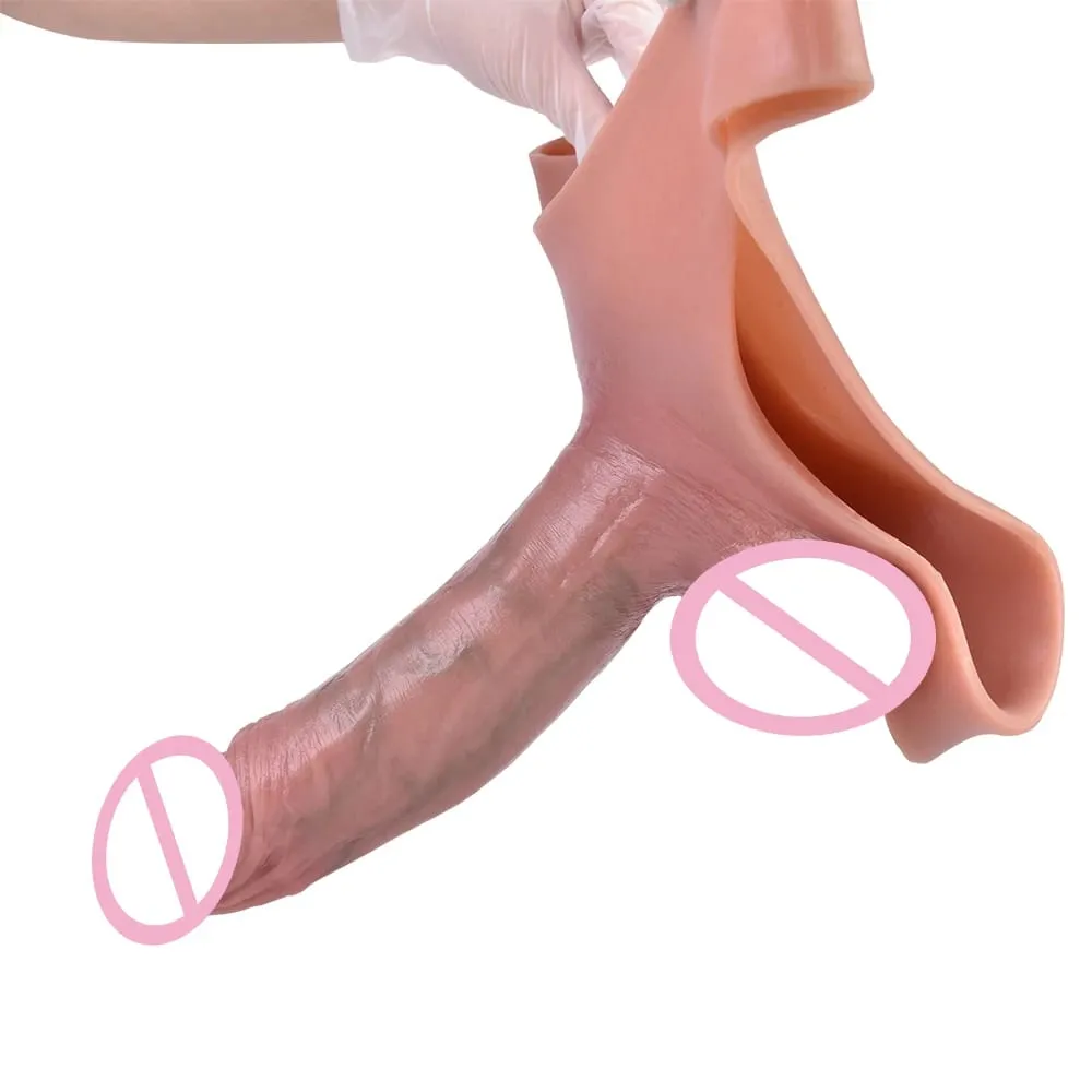 Hollow Dildo Pants Skin Feeling Strapon Penis Sleeve Panties With Real Vein Male Reusable Condom Dick Enlargement Sex Toy — image 6