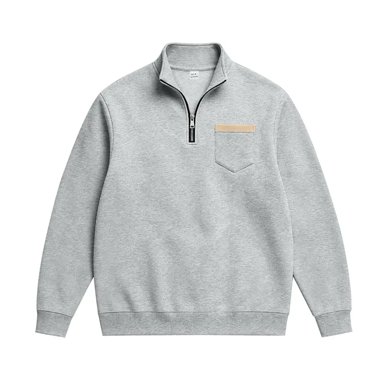 Men 2026 Autumn Winter Hot Item Fleece Lined Stand Collar Loose Vintage Sweatshirt Casual Commuter Fashion Male Daily Outerwear