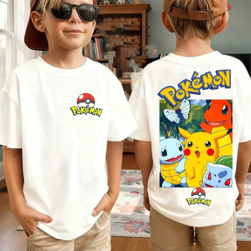 Summer Pokémon AnimeT-shirts Boys Pure Cotton Short-sleeved Top Casual Suitable for Both Boys and Girls Parent-child Outfits. — image 9