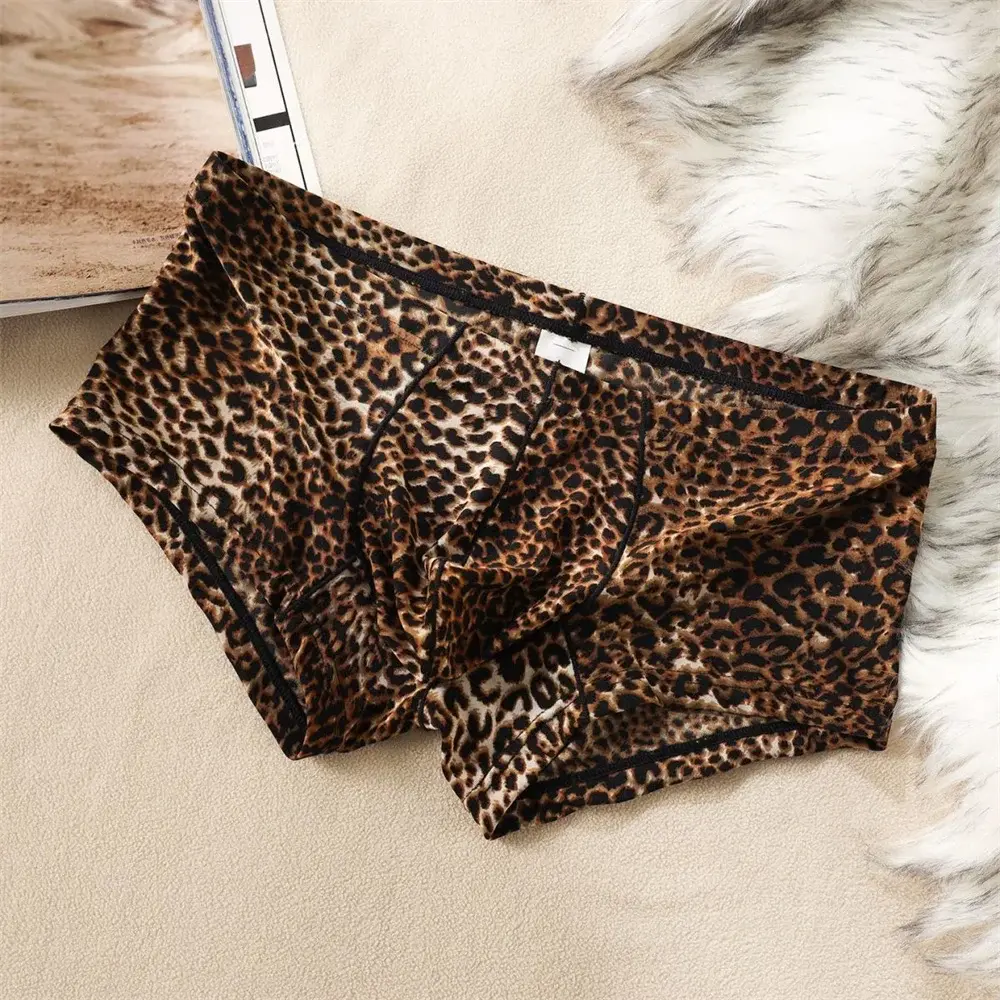 Hot Men's Low Waist Sexy Leopard Print Boxer Shorts Comfortable Summer Thin Male Trunk Underwear Plus Size — image 2
