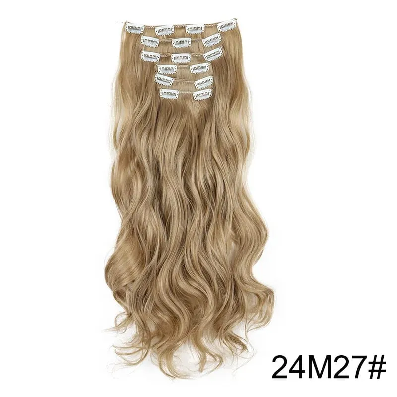 24 Inch Synthetic Clip in Hair Extensions Long Straight Heat Resistant Fiber Hairpiece for Party Cosplay Daily Wear Blonde Black