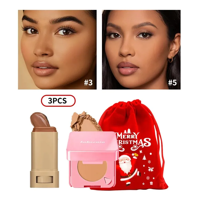 3 uds base en barra, polvo compacto para la cara con bolsa con cordón de Navidad, cosmético facial mate de larga duración, regalo de Navidad — image 10