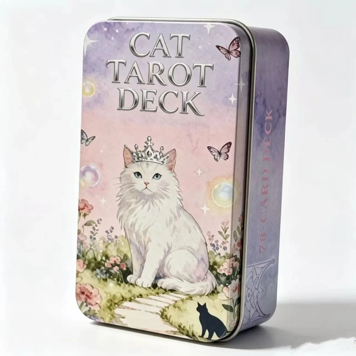 12*7cm Cat Tarot Deck In Metal Box 350GSM English Version Wait Tarot Cards Board Games with Paper Instruction Manual — image 1