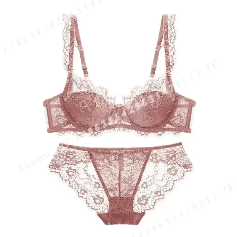 Women Sexy Lingerie Set Elegant Thin Lace Bra See Through Briefs Soft Underwear Ladies Bra and Panty Set — image 1