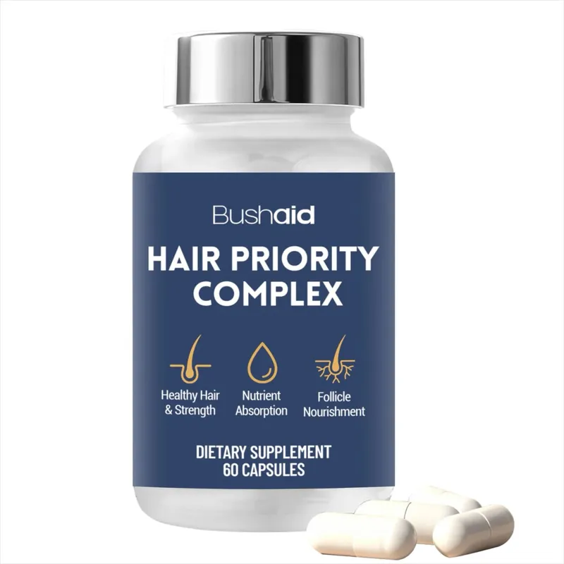 BushAid Hair Nutrition Capsules with Biotin Hydrolyzed Keratin Peptides Zinc and L-Leucine for Daily Hair Wellness 60 Count
