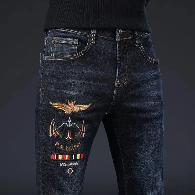 High-end Men's Jeans Summer New Embroidery Printed Slim-fit Elastic Small Feet Trousers Punk Clothing Luxury Brand Men Jeans — image 8