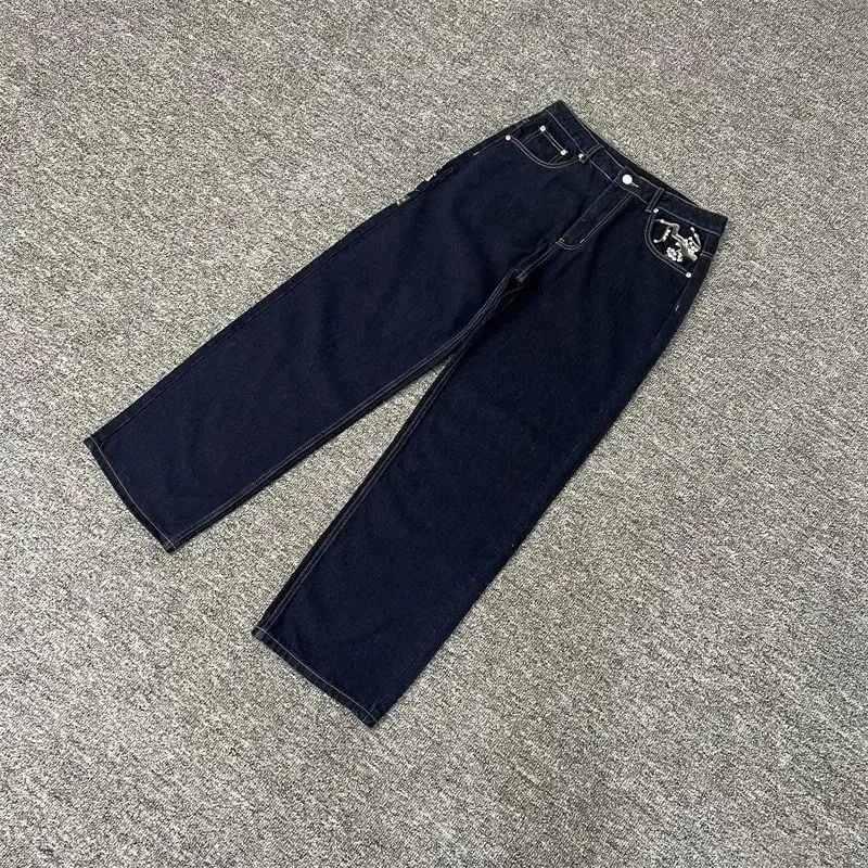 Heavy Embroidery Flowers Derschutze Mens Jeans Men Women 1:1 Best Quality Vintage Derschutze Womens Straight-leg Denim Pants