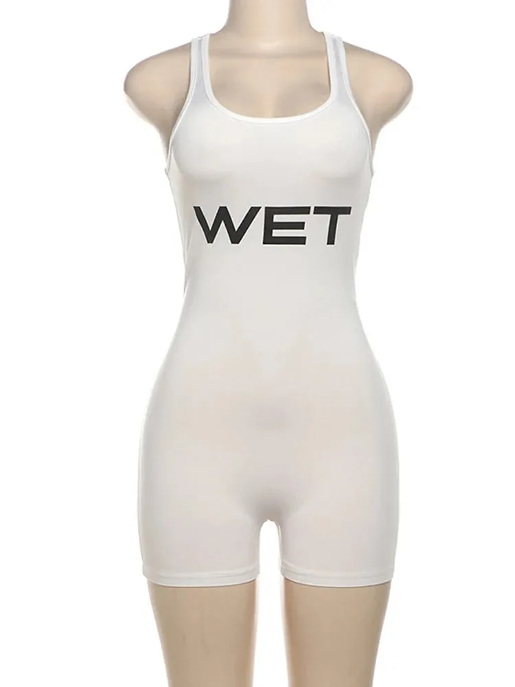 New 2025Summer Women Sexy Sport Romper Subtranslucent Slim Playsuits Letter Printed White Women'S Raceback Sleeveless — image 6