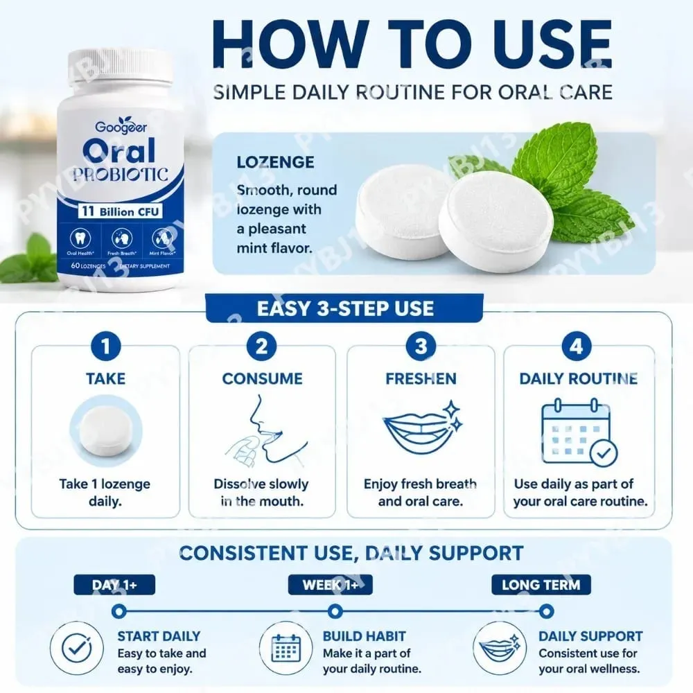 Googeer Oral Probiotic Lozenges 11 Billion CFU with L. reuteri S. salivarius and L. rhamnosus for Daily Fresh Breath 60 Count — image 5