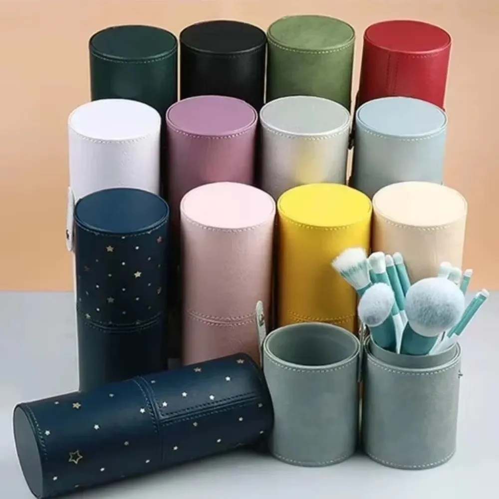 PU Leather Makeup Brush Bucket Dust-Proof Waterproof Empty Cosmetic Brushes Pen Holder Portable Makeup Brush Organizer — image 2