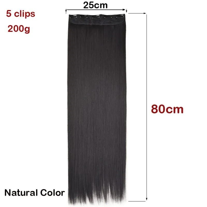 Super Long 32inch 80cm Extra Long Straight Hair One Piece 5 Clips Clip In Synthetic Hair Extension for Women Black Brown Color — image 4