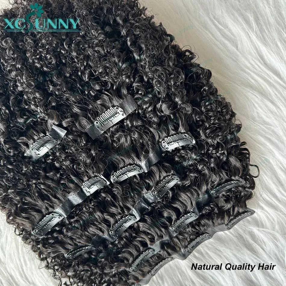 Kinky Kıvırcık Dikişsiz Klip Ins İnsan Saç Birmanya PU İnsan Saç Uzantıları Klip Siyah Kadınlar Için Kinky Kıvırcık 240g Tam Kafa