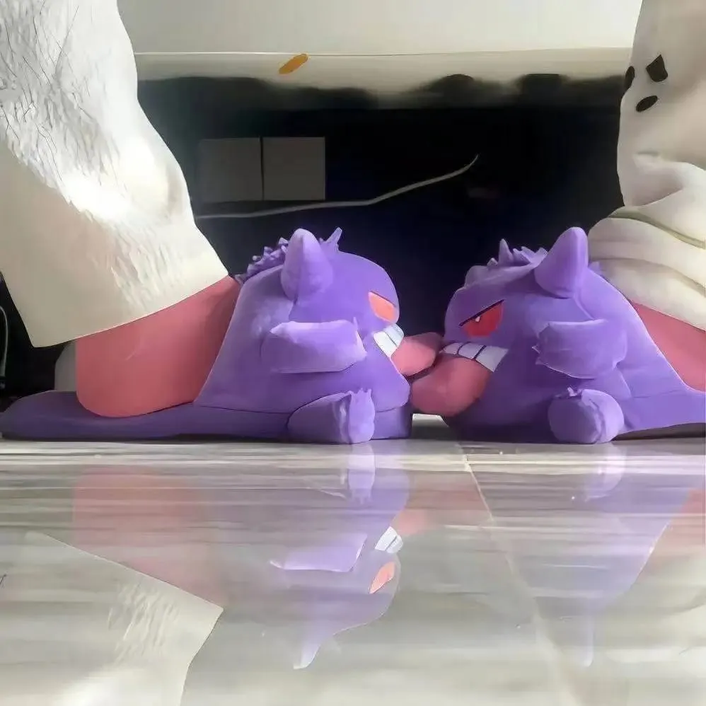 New Gengar Anime Figure Plush Slippers Funny Tongue Out Design Soft Sole Cute Cozy Winter Warm Indoor Couple Home Slippers Toy — image 5