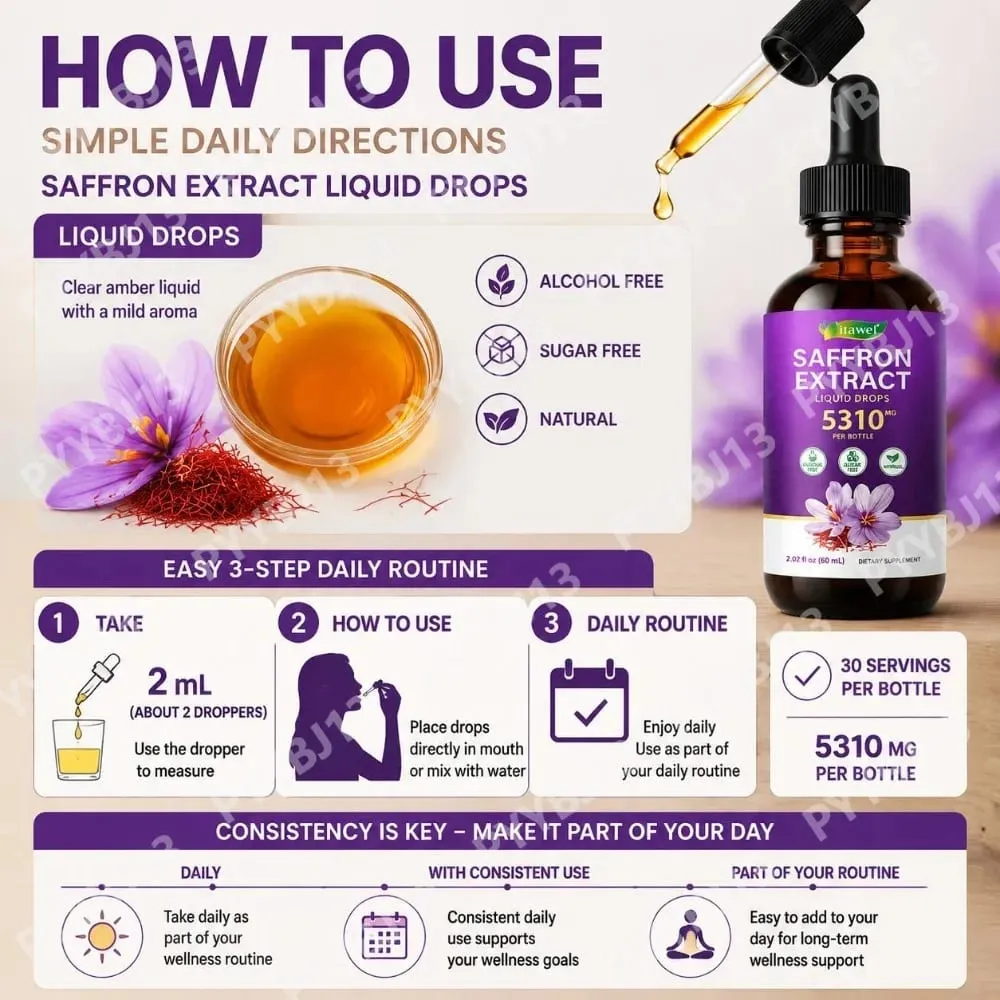 Saffron Extract Liquid Drops 117mg per Serving for Antioxidant Balanced Mood Healthy Sleep & Premenstrual Comfort Support 60ML