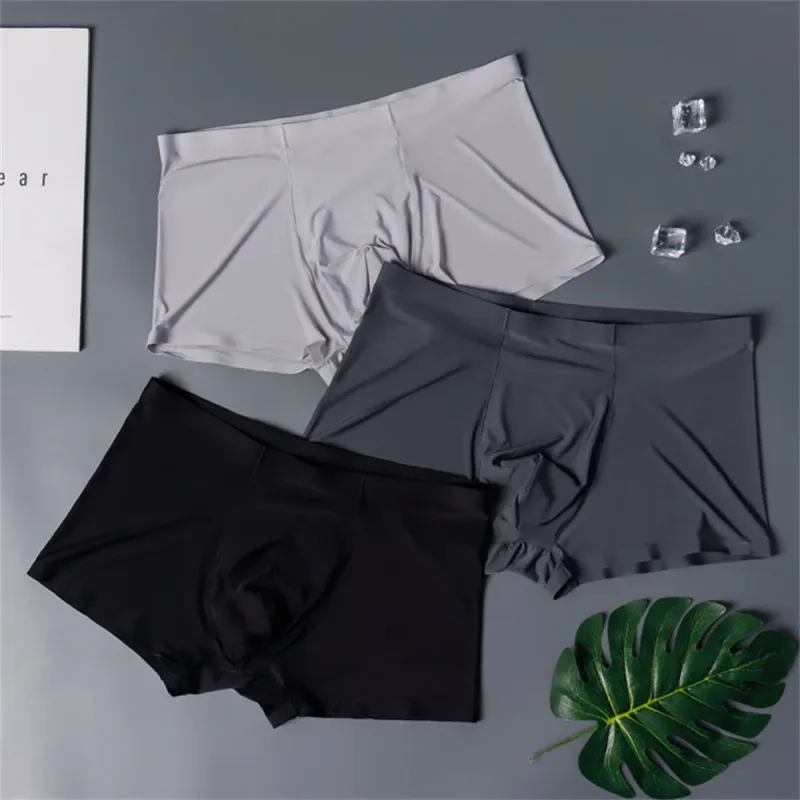 3 pièces de haute qualité hommes sous-vêtements en soie glacée été mince respirant sans couture culottes Sexy hommes caleçons grande taille — image 9