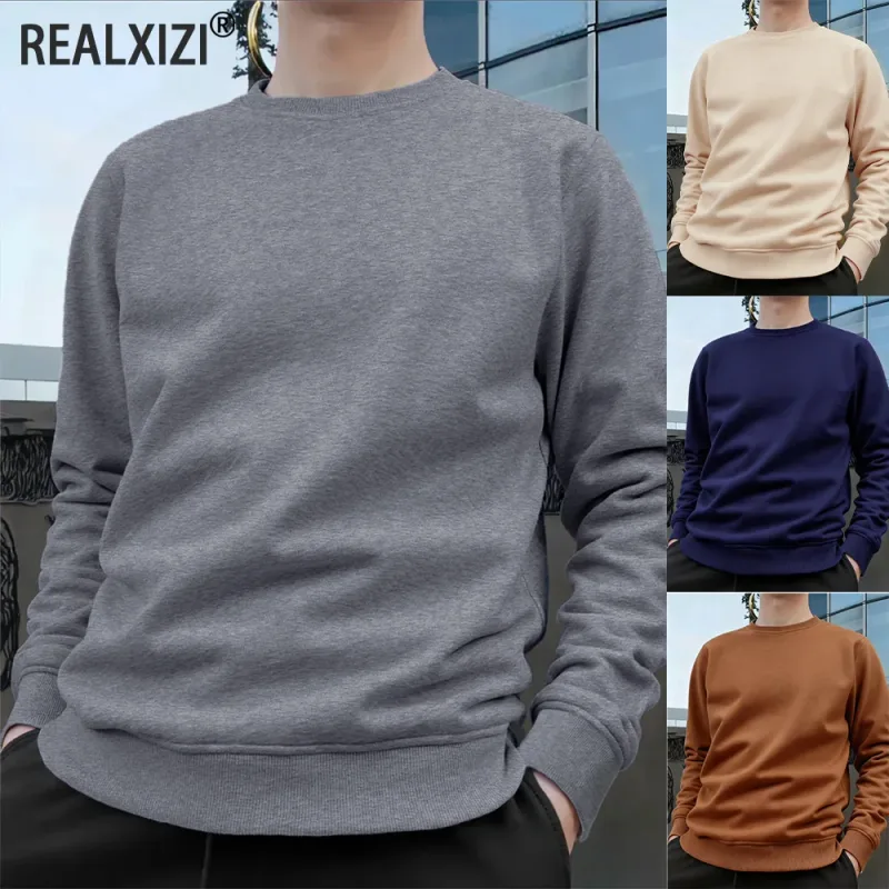 Men's Crew Neck Pullover Solid Color Large Sweatshirts Spring Autumn Outdoor Jogging Tops Men Casual Hoodies Streetwear — image 20