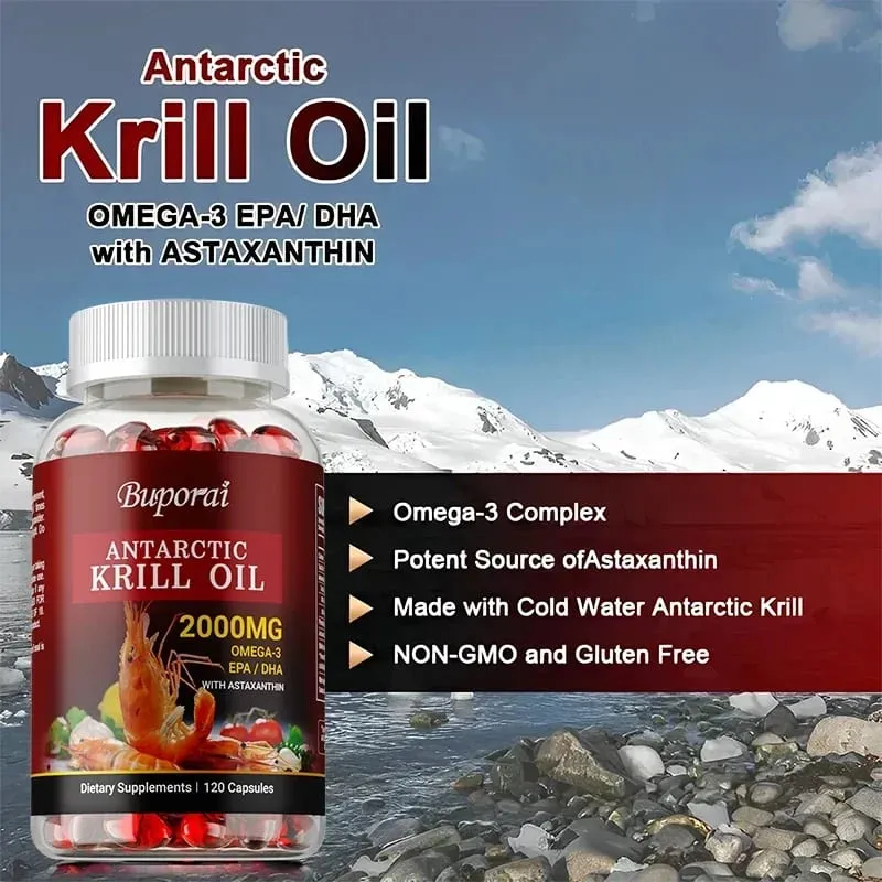 Huile de Krill Antarctique 2000MG - Contient de l'astaxanthine favorise le métabolisme antioxydant de la santé du cerveau et du cœur et renforce l'immunité — image 4