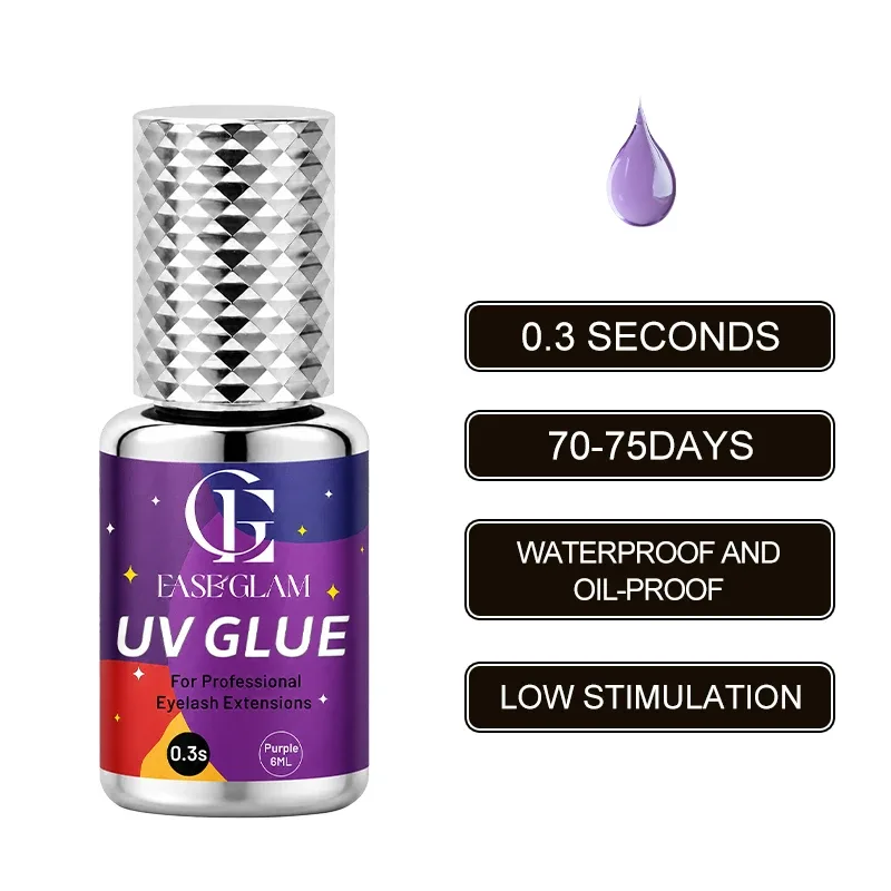 EaseGlam 0.3S UV Eyelash Glue for Lash Extension Low Irritation Strong UV Lash Glue for Makeup Black Purple Led Adhesive 4 Color — image 9