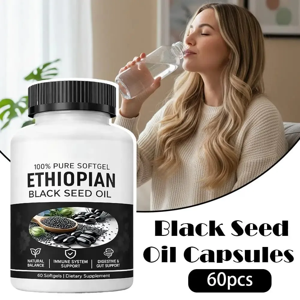 60 Capsules Bottle Black Seed Oil Supports Immune Joint Digestive Hair Skin Health Non-GMO Gluten Colon Cleansing Supplement — image 1