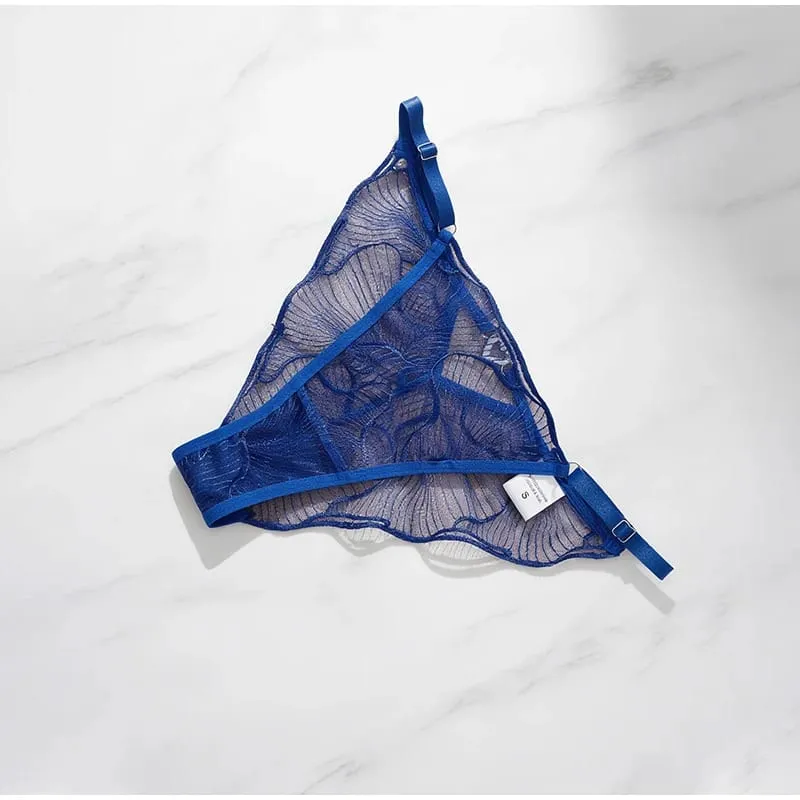 French Lace Bra and Panty Set Embroidered Mesh Sheer Lingerie with Spaghetti Straps Ripple Pattern for Spring Summer Women Wear — image 6