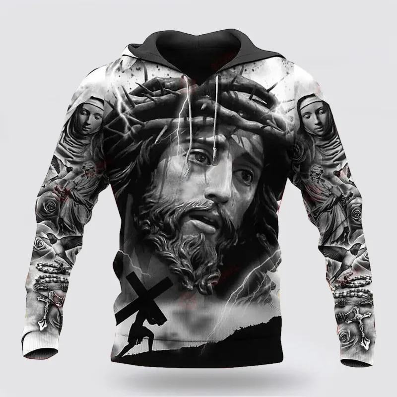 2025 Spring And Autumn God Jesus Graphic Pullovers Animal Lion 3d Printed Hooded Hoodies Sports Casual Daily Unisex Sweatshirts — image 5