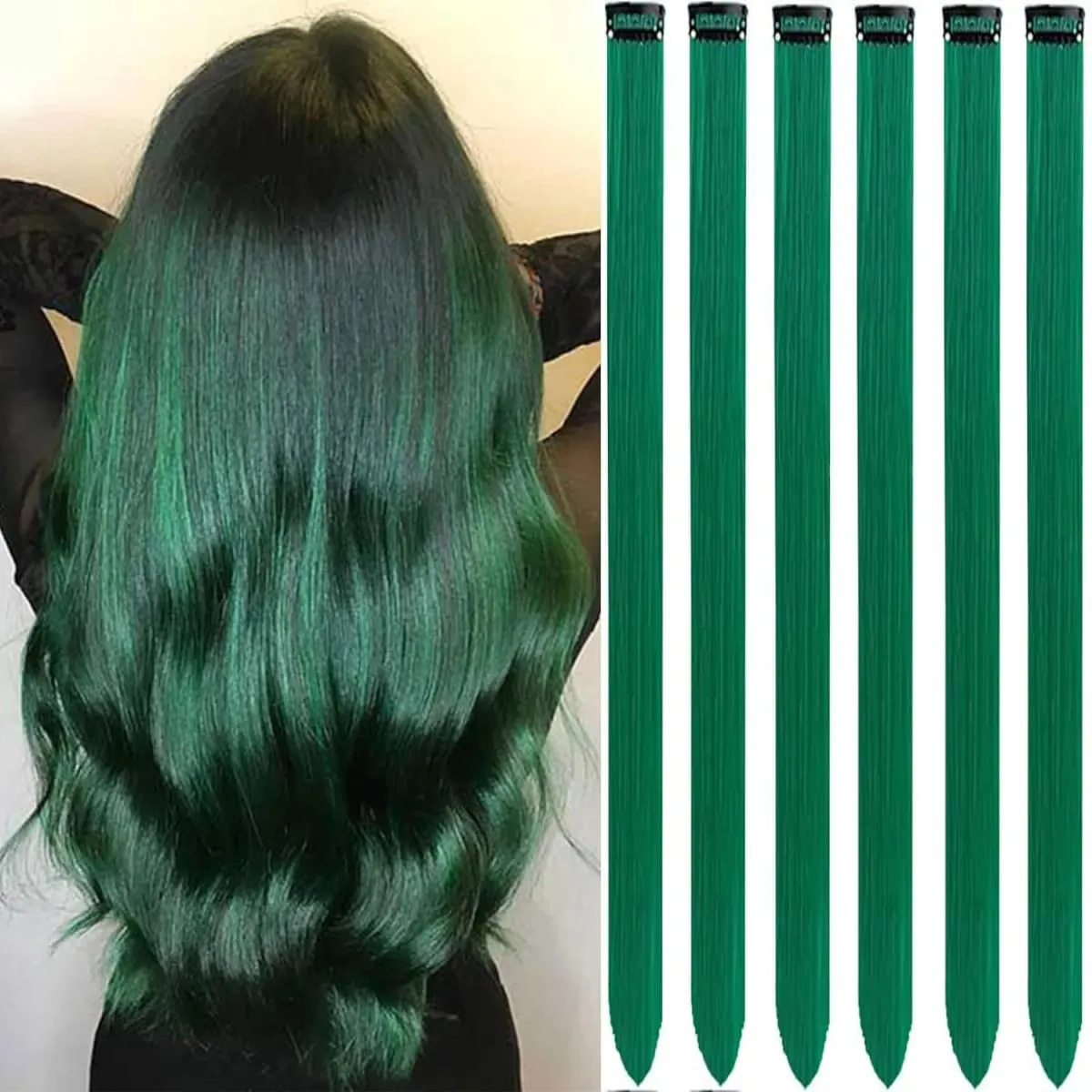 6 Pcs Clip Ins Hair Extensions 22 Inch Straight Colorful Clip In Hair Extensions Rainbow Party Highlights Synthetic Hairpiece — image 31
