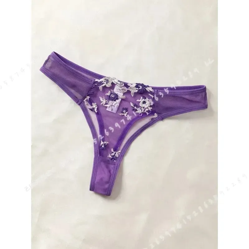 Purple Fancy Lingerie Set Women Embroidered Flower Bra and Panty Underwear Female Outfits — image 6