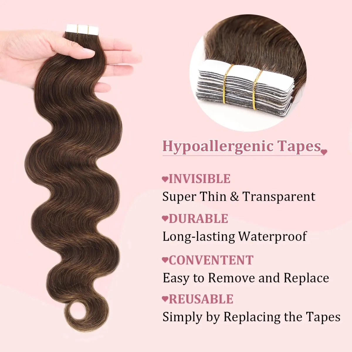 20pcs/pack Tape in Human Hair Extensions Body Wave Tape in Extensions Real Human Hair Seamless Tape in Real Human Hair Extension