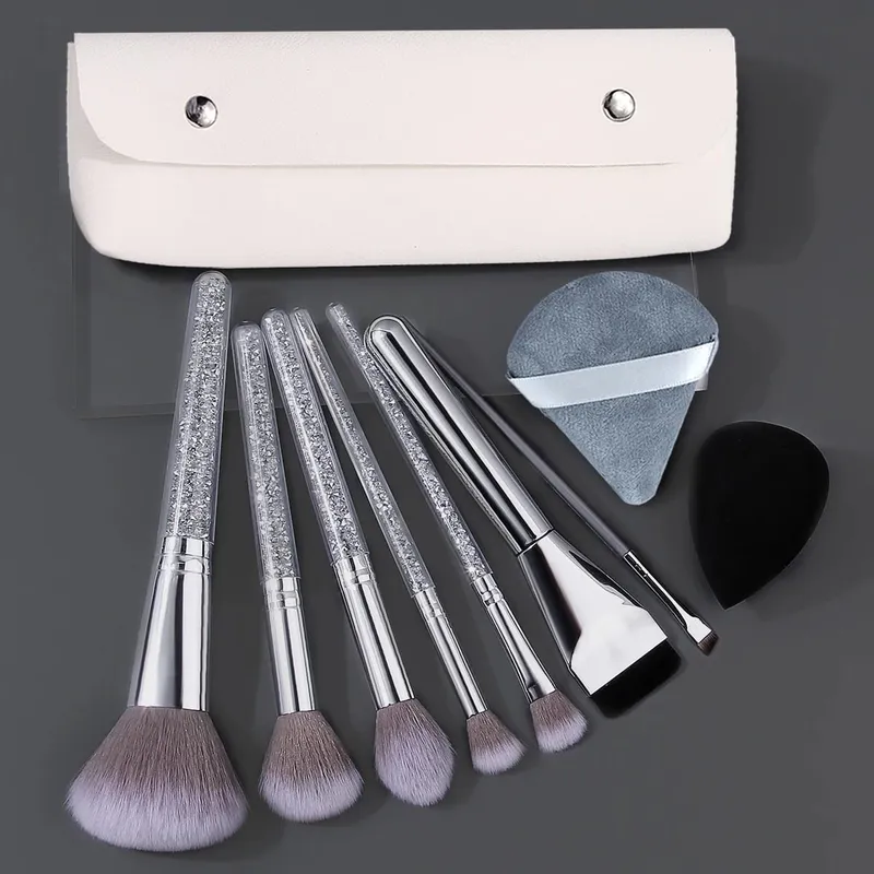 10/12/15/17pcs Professional Rhinestone Handle Makeup Brushes Set with Storage Bag Beauty Sponge Powder Puff for Face Eyes