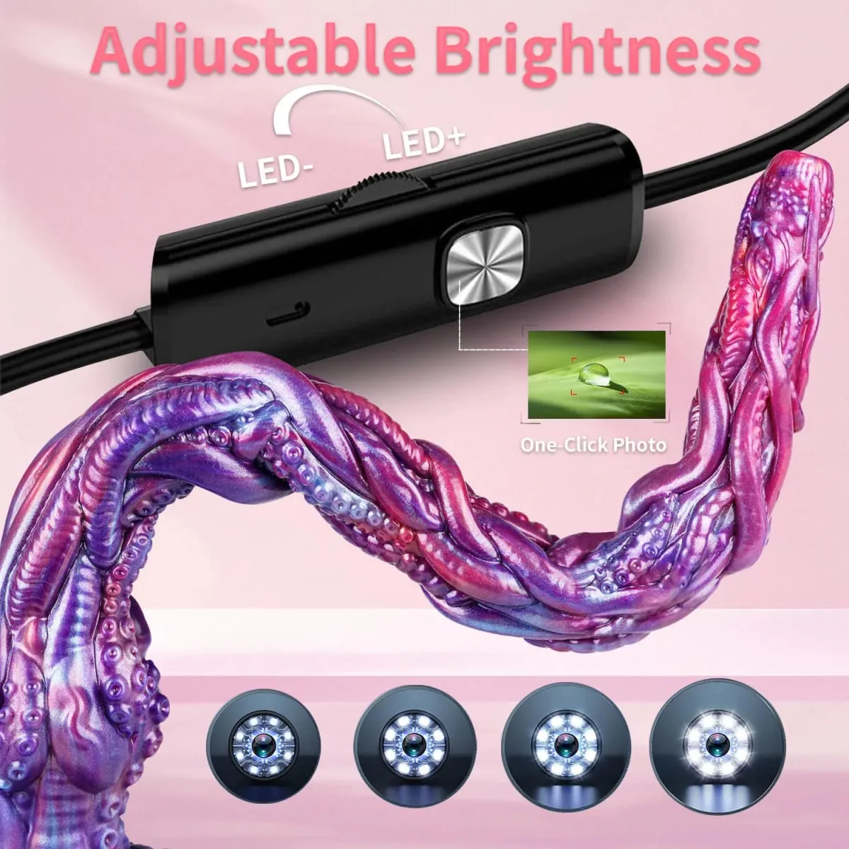1080P HD Endoscope Camera Tentacle Dildo Octopus Anal Plug Spray Water Butt Plug Soft Silicone Adult Sex Toy for Women IP67