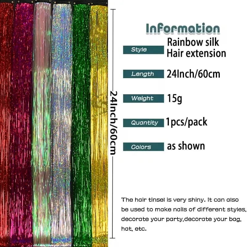 24Inch Synthetic Hair Tinsel Clip In Glitter Tinsel Hair Extensions Clip In Sparkle Hair Accessories for Girls Women — image 4