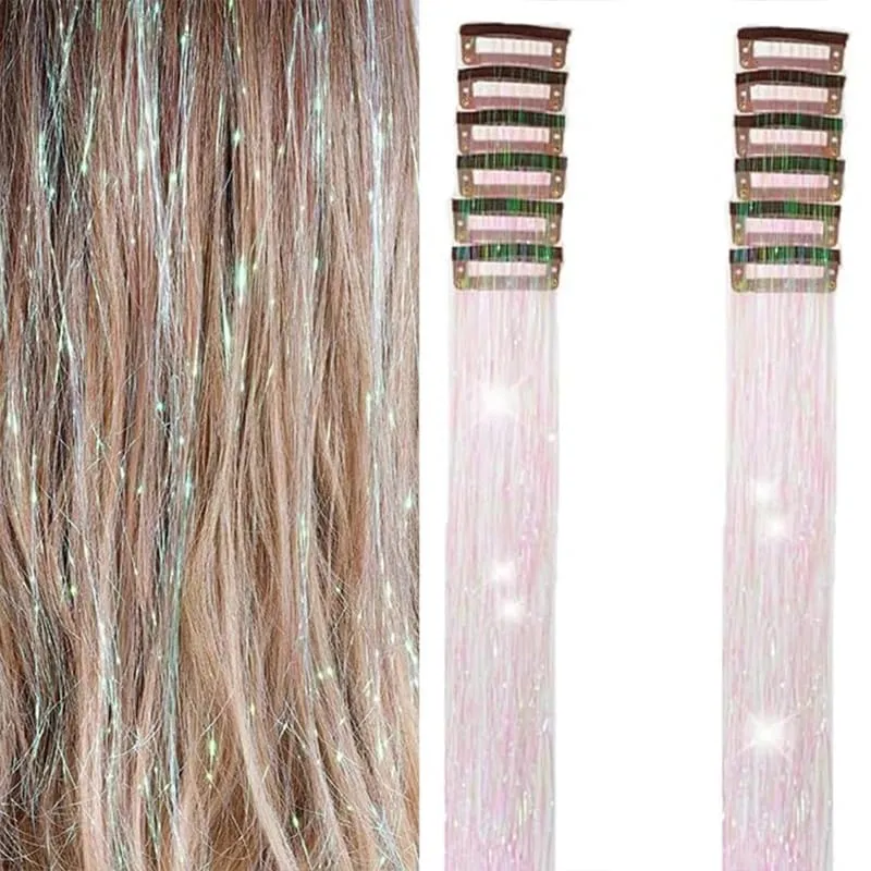 12Pcs Clip in Hair Tinsel Kit Red Hair Tinsel 22Inch Tinsel Hair Extensions Christmas Hair Tinsel Party Festival Accessories — image 13