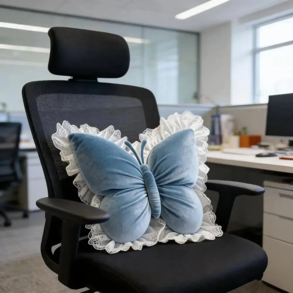 Seat Cushion Velvet Butterfly Office Pillow Soft Lace Trim Bow Cushion Cute New Bow Throw Pillow Bedroom — image 6