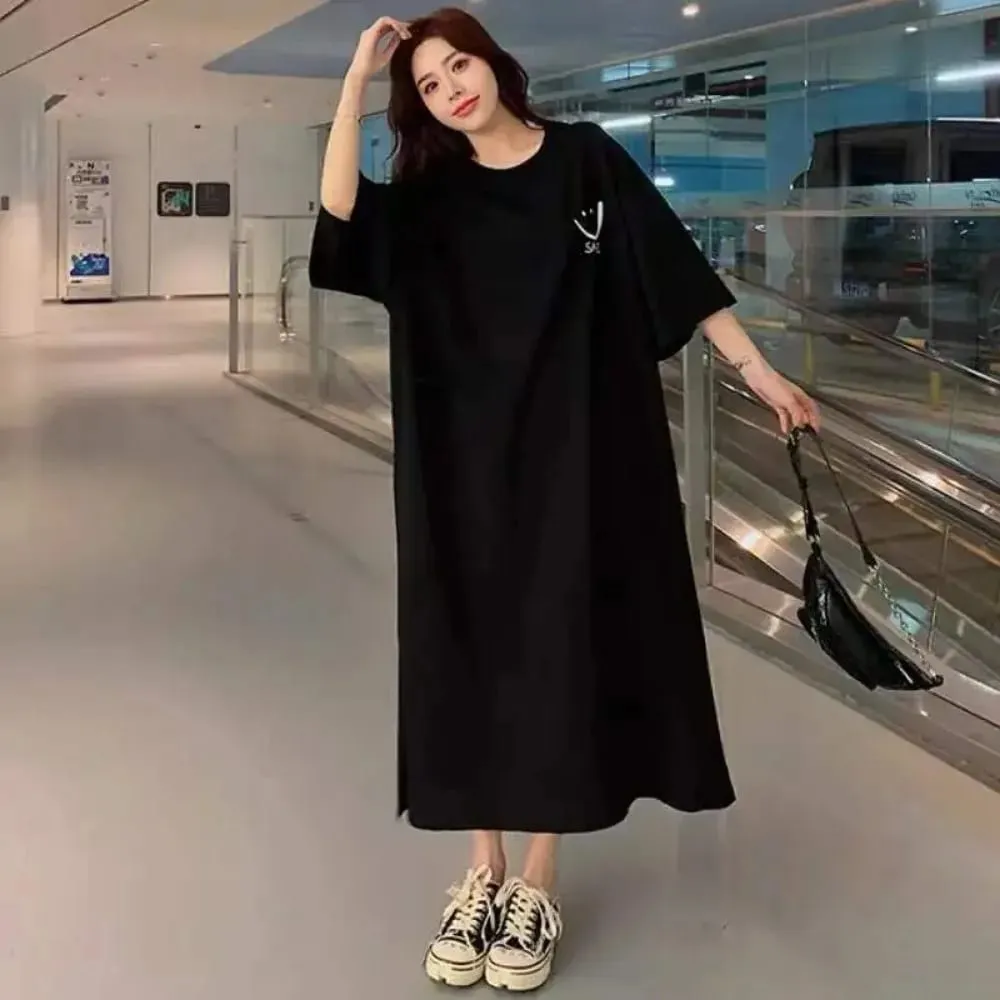 Women's Summer Loose T-shirt Dress Mid-Length Short Sleeve Casual Fashion Over-Knee Casual Dress — image 1