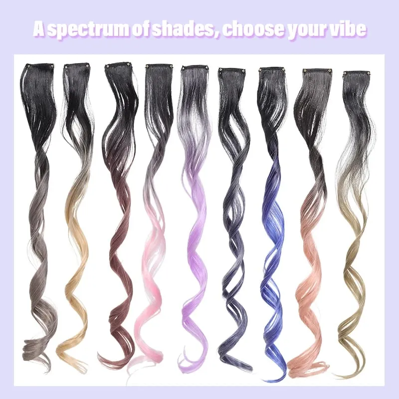 Gradient Wave Clip - in Hair Extensions 2pcs Synthetic Fiber Color - Blocked Tassel Ear - Side Dyeing for Daily Party Cosplay — image 6