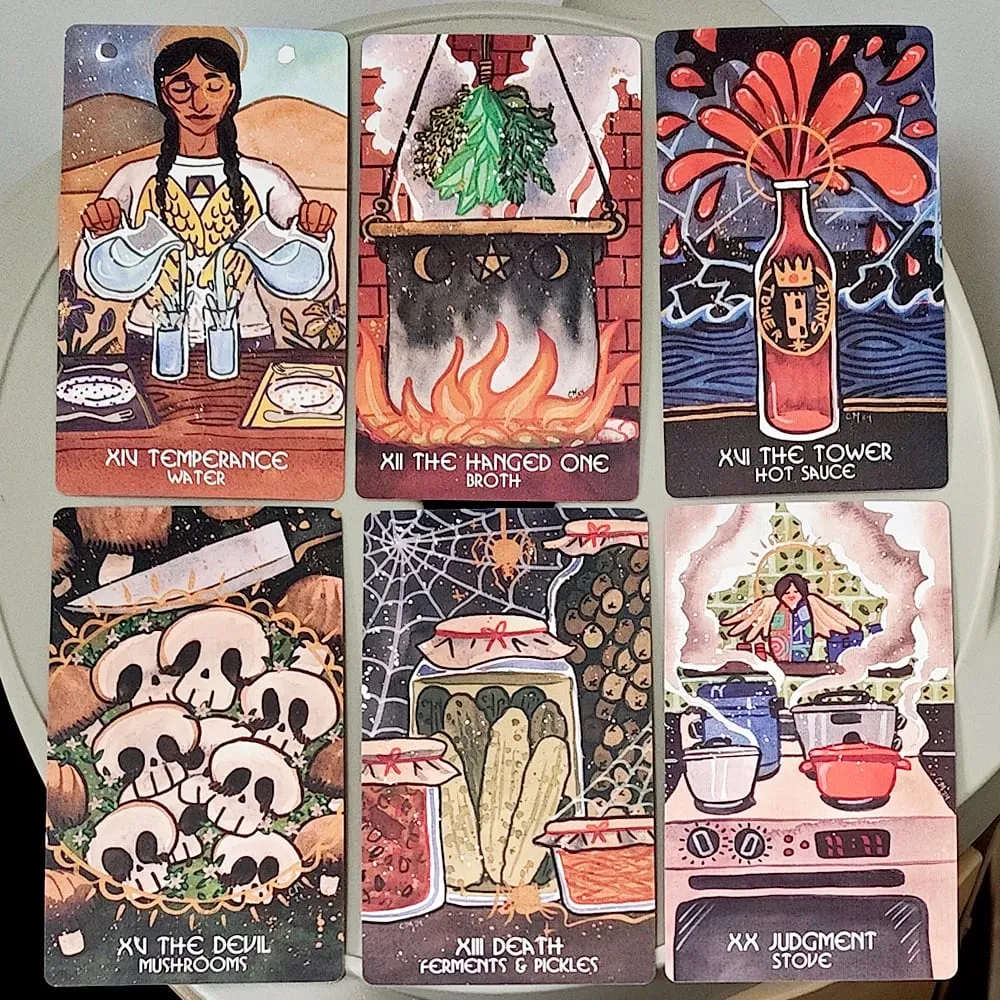 Baraja de Tarot The Magic Pantry, cartulina con doble relieve, cartas de Tarot de acuarela con temática alimentaria para cocineros caseros y amantes de la comida, 12x7cm — image 5