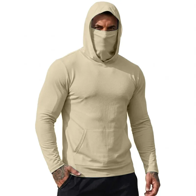 Mens Sun Protection Hooded Tee Quick Dry Long Sleeve Sweatshirt Lightweight Performance Top for Hiking Outdoor Sun Wear Tops — image 7