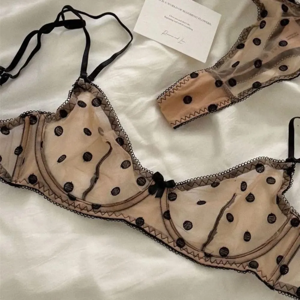 Ladies Polka Dot Lace Embroidery Bra Panty Set Soft Underwire Sheer Mesh Unlined Support Everyday Intimate Lingerie 32-38 Suit — image 4