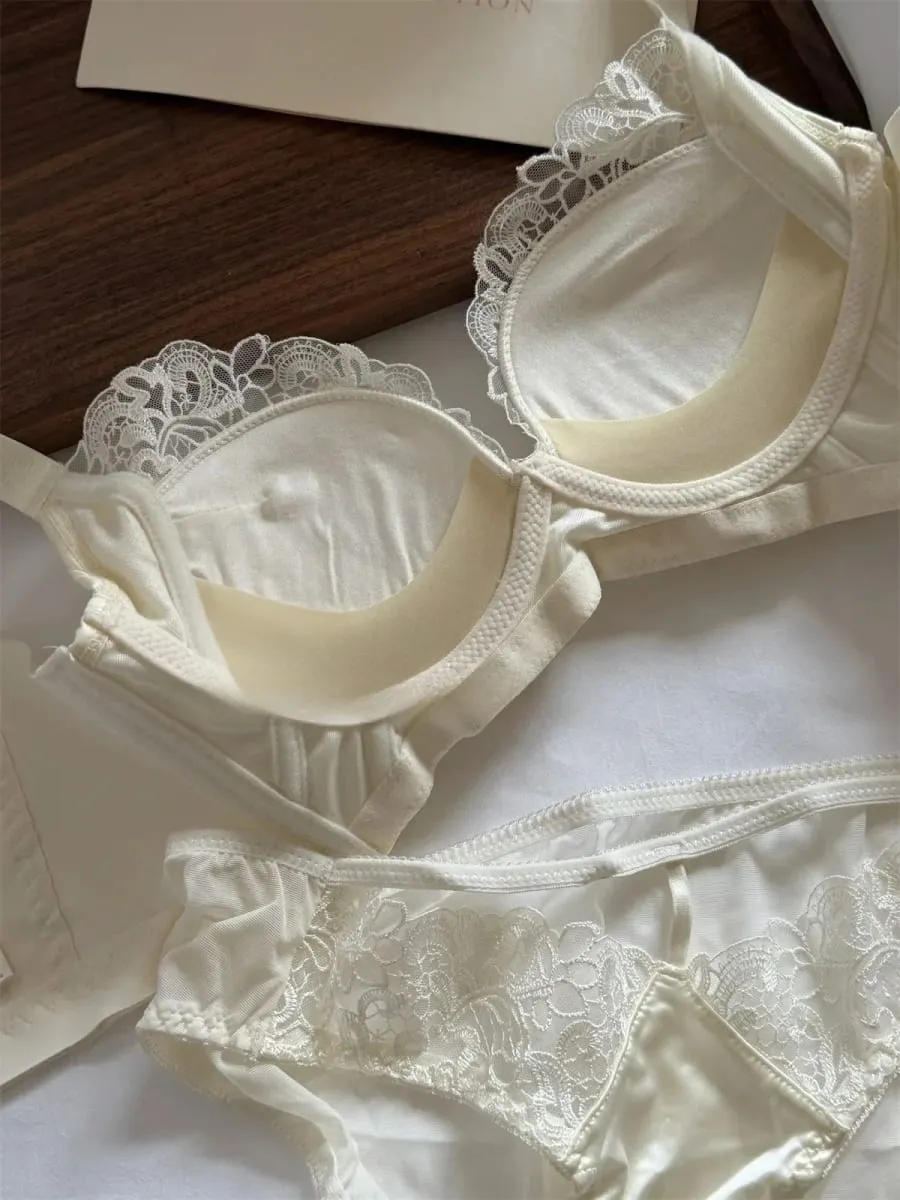 Thin Glossy Back Bra Set Anti-Sagging Push Up Lingerie for Large Breasts Show Small Gathering Cup Underwear