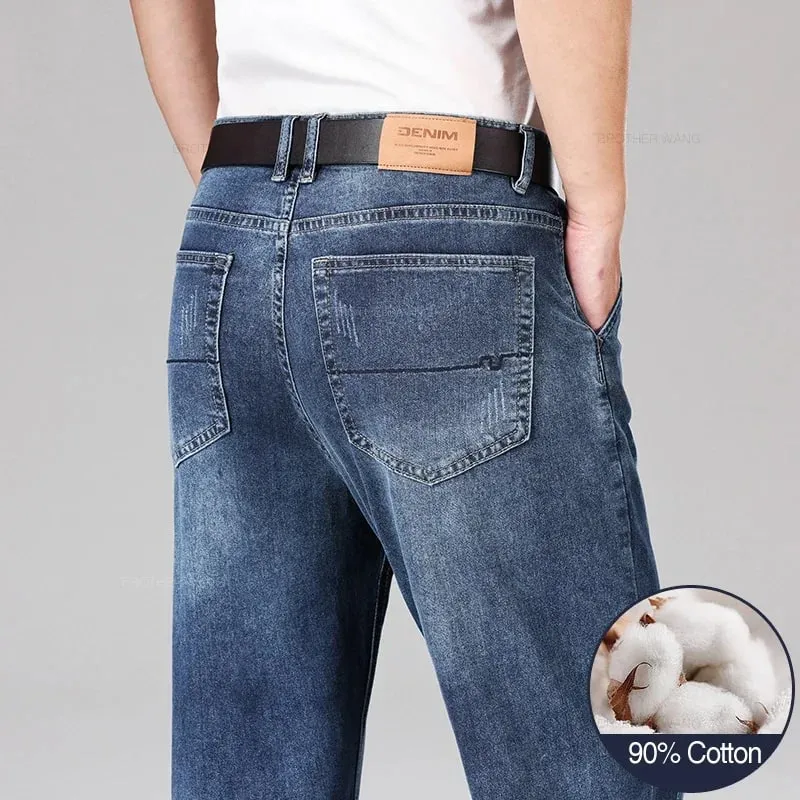2026 Summer Men's Business Casual Thin Straight Jeans 90% Cotton Soft Stretch Fabric Baggy Denim Pants Male Brand Trousers — image 2