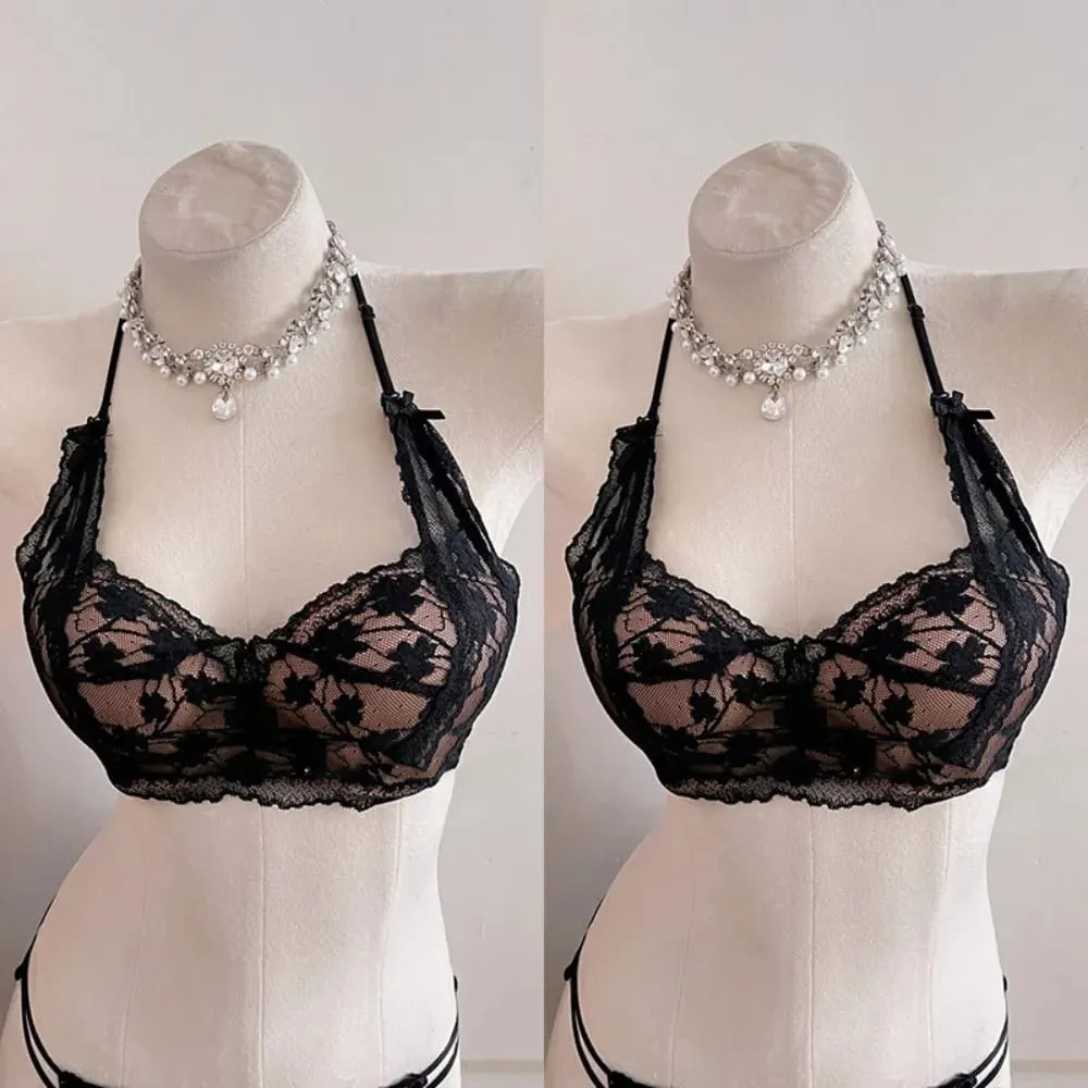 Sweet Halter Neck Bow Lace Wireless Bra Padded Push‑up Brassiere Ladies Layering Intimate Lingerie for Small Bust Size 32‑38 ABC — image 4