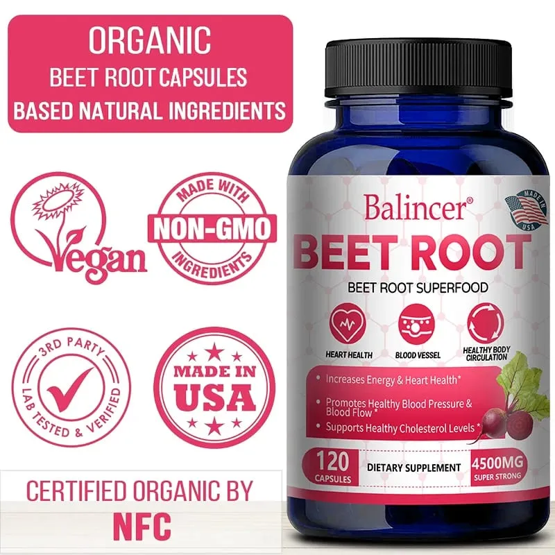 Beetroot Capsules 2500mg Support Daily Blood Circulation Cardiovascular Wellness Physical Endurance & Immune Balance