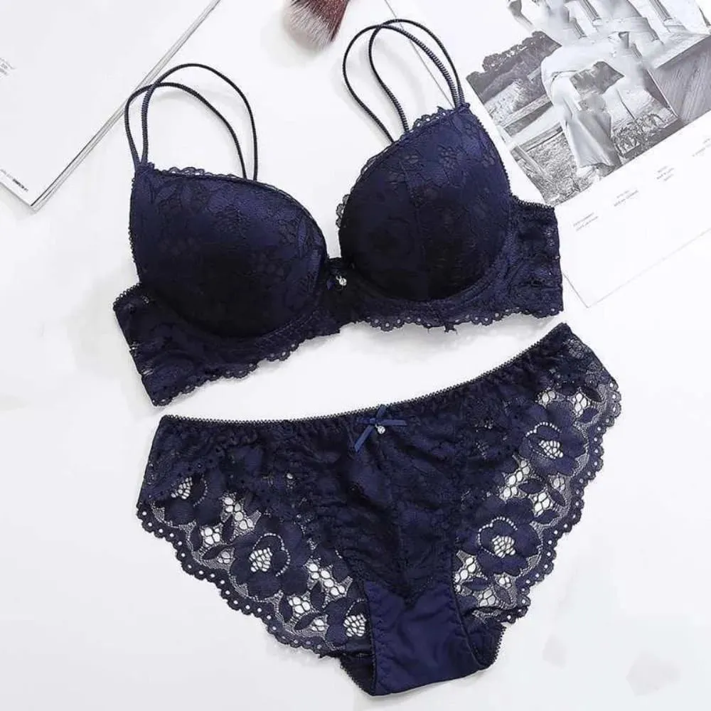 Fashion Mesh Lace Flower Bra Bowknot Low Waist Push Up Bra Women Non Slip Lingerie Seamless Underwear Set Beach — image 3