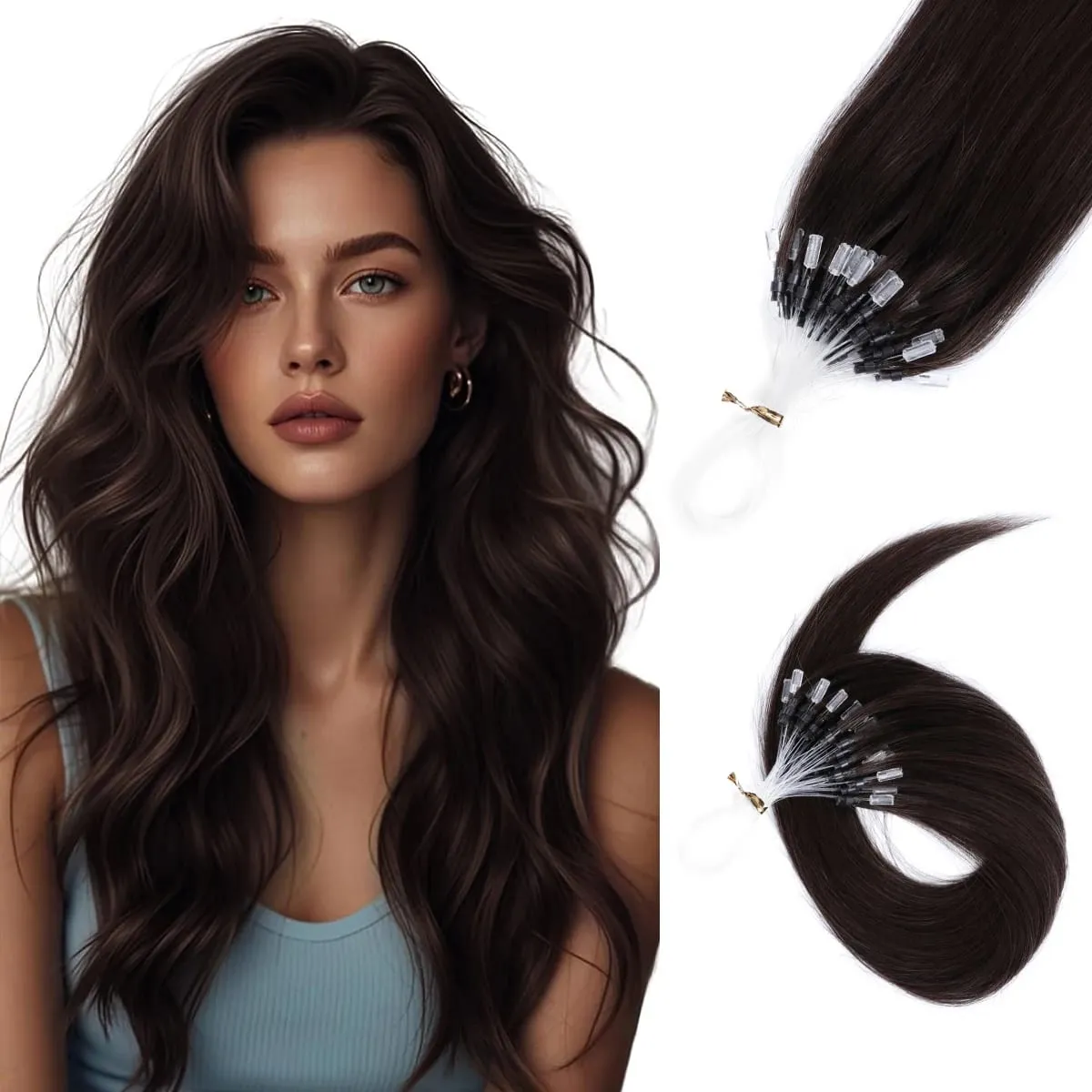 Micro Loop Human Hair Extensions Easy Install At Home Micro Beads Hair Extensions Blonde Brown Black Straight 30g/pack