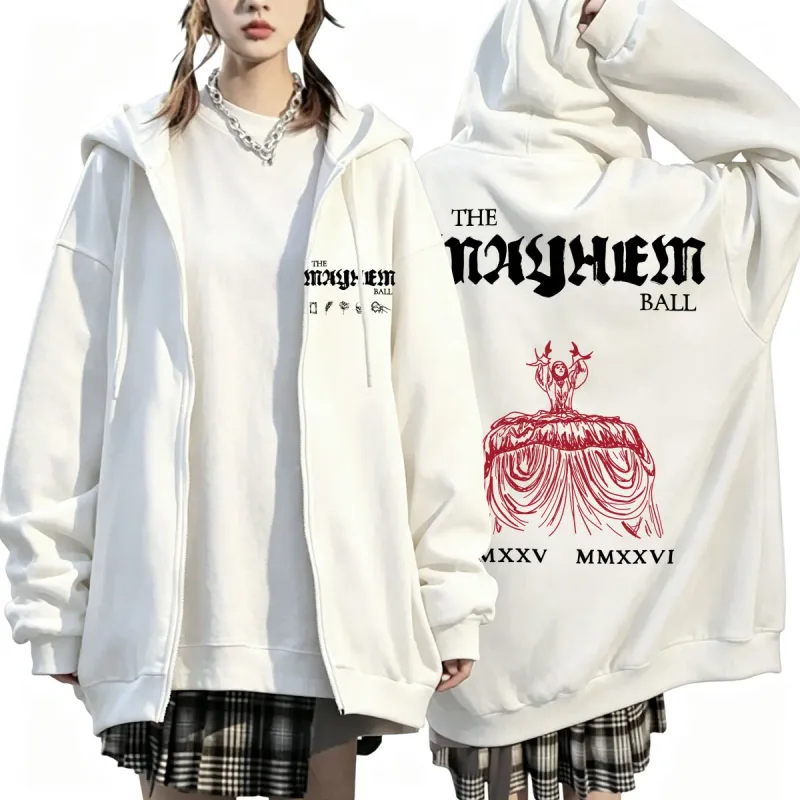 Lady Gaga The MAYHEM Ball Red Dress Zip Up Hoodies Fashion Pop Music Cardigan Sweatshirt Loose Fleece Casual Men Women Jackets — image 4
