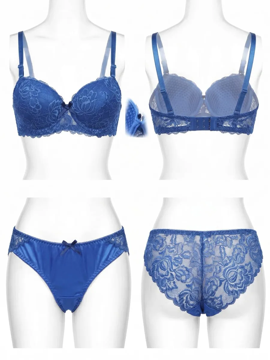 New fashion 2-piece set of sexy Lingerie set blue lace brassere push up women's set A2155 — image 3