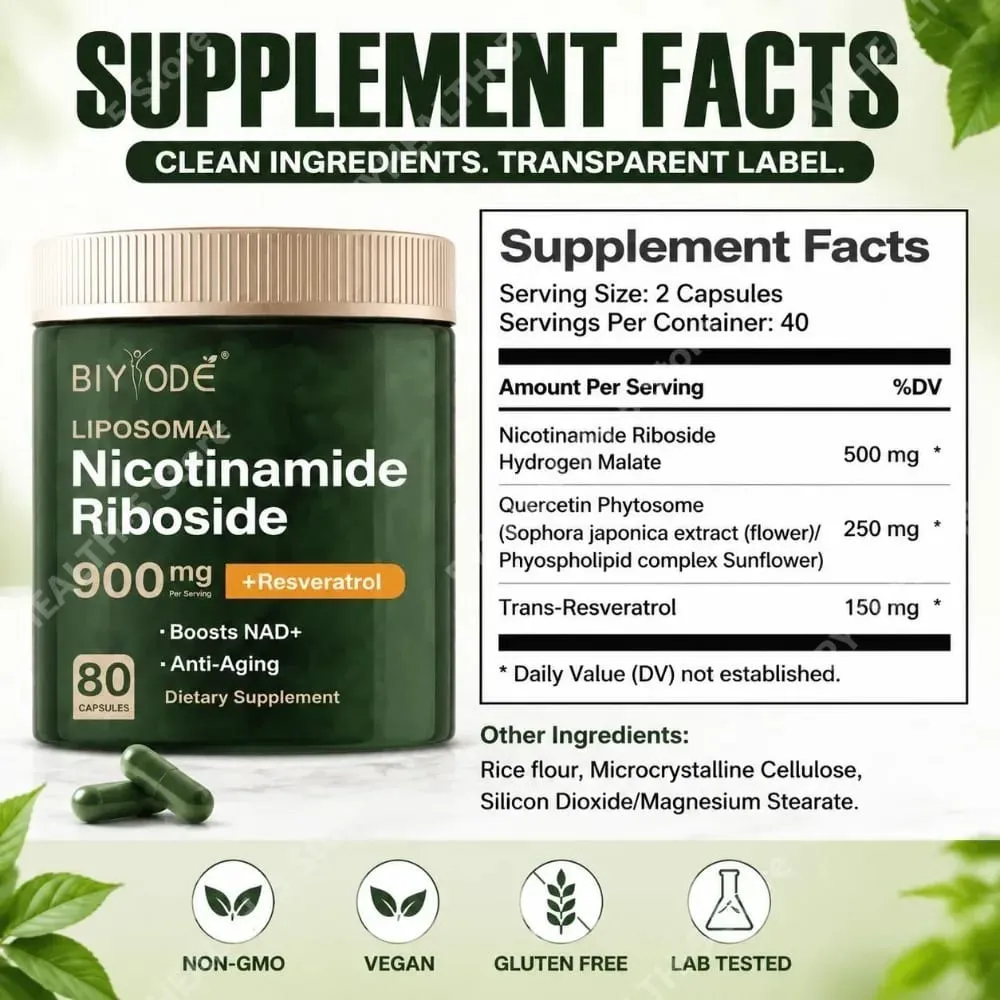 Liposomal Nicotinamide Riboside Capsules with NAD+ Boost and Quercetin Phytosome and Trans-Resveratrol 80 Capsules — image 2