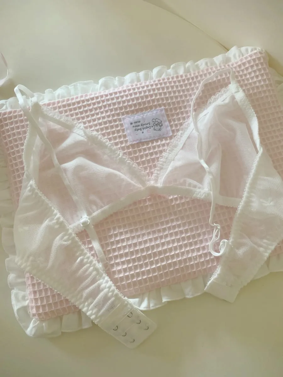 Lace Bow Detail Lingerie Sweet and Girlish 100% Cotton Breathable Comfort Underwear Small Bust Bra Set Wire-Free Bras — image 4