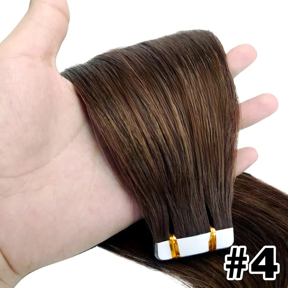 #4 Tape in Hair Extensions Human Hair Straight Hair extensions Real 100% Human Hair Tape in Extensions Brown 20Inch 20Pieces 50g