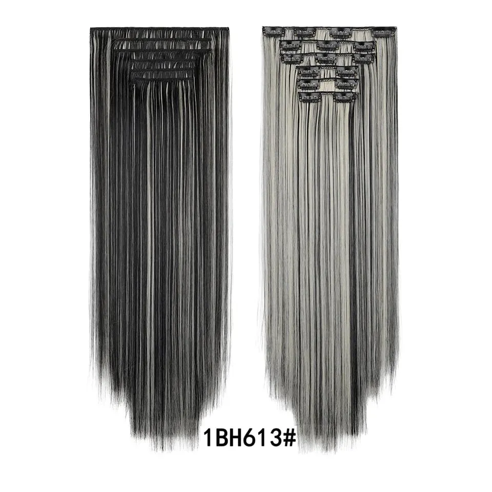 24Inch Clip in Hair Extensions Invisible Synthetic Extension 6PCS Long Straight Heat Resistant Clips on Hairpieces for Women — image 8